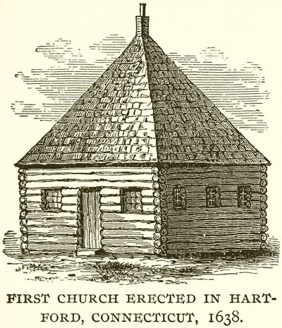 Primeira igreja erigida em Hart-Ford, Connecticut, 1638 de English School