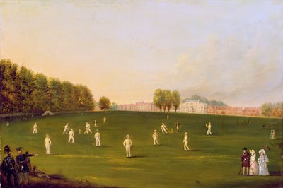 Primeiro Grand Match de críquete jogado por membros da Royal Amateur Society em Hampton Court Green, 3 de agosto de 1836, 1836 de English School