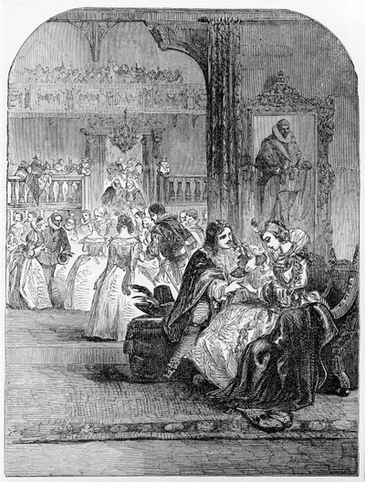 Primeira Entrevista do Príncipe Charles (1600-49) com a Princesa Henrietta (1609-69) em Paris de English School