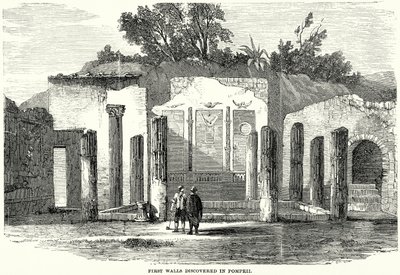 Primeiras paredes descobertas em Pompeia (gravura) de English School