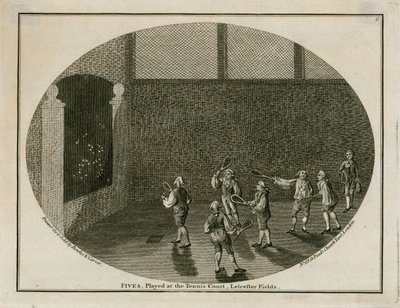 Fives, jogou na quadra de tênis, Leicester Fields de English School