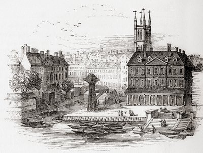 Fleet Ditch, Londres, Inglaterra, em 1749, no ponto em que encontrou o Tamisa em Bridewell, da Velha Inglaterra: Um Museu Pictórico, pub. 1847 de English School