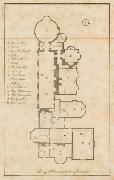 Planta baixa do piso principal, Strawberry Hill, Londres de English School