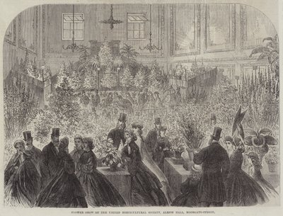 Show de Flores da Sociedade Unida de Horticultura, Albion Hall, Moorgate-Street (gravura) de English School