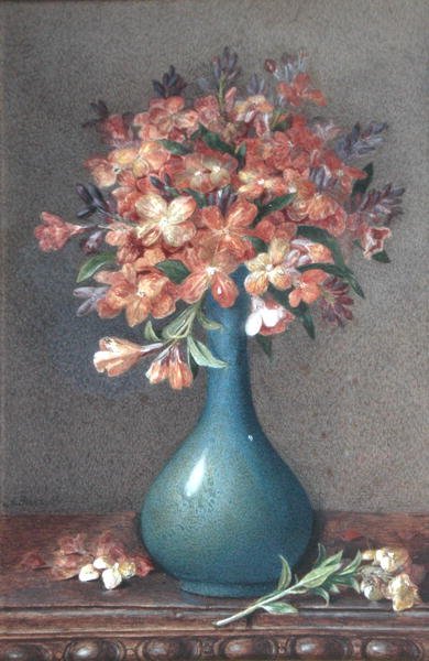 Flores em vaso azul, c.1870 (aguarela sobre papel) de English School