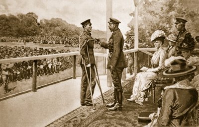 Para Valor: Rei George decorando o soldado Thomas Hughes, do Connaught Rangers, com o VC, em Hyde Park, 2 de junho de 1917, 1914-19 de English School