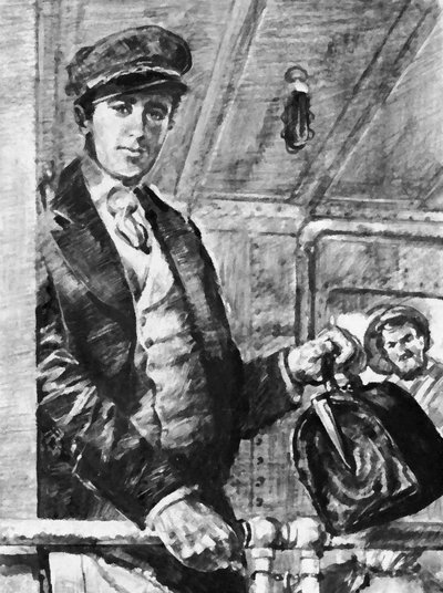 Durante anos Joseph Conrad navegou pelos oceanos do mundo no serviço mercantil britânico (litho) de English School