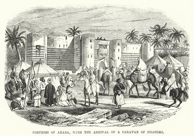 Fortaleza de Akaba, com a Chegada de uma Caravana de Peregrinos (gravura) de English School