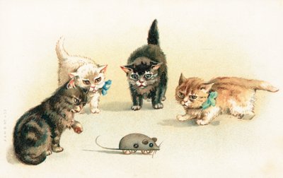 Quatro, gatinhos, tocando, com, um, clockwork, rato de English School