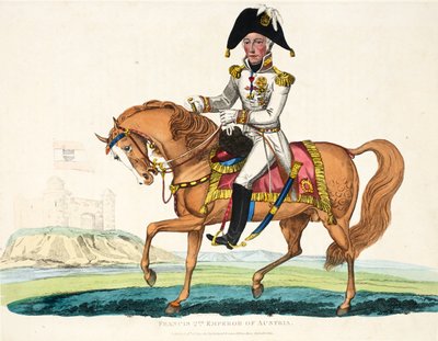 Francisco II, Imperador da Áustria, pub. por Richard Evans, gravado por Romney, ilustração de um relato histórico da batalha de Waterloo por William Mudford, 1816 de English School