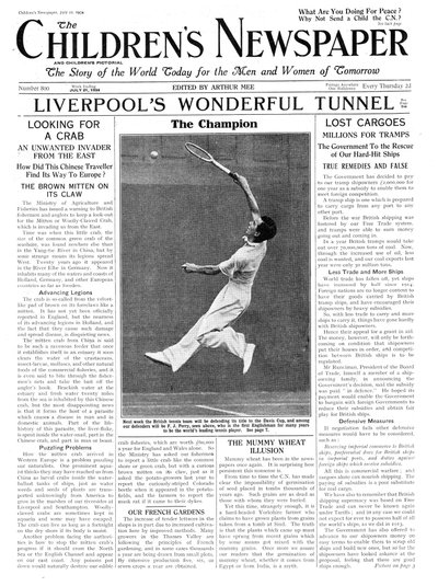 Fred Perry, primeira página do &39;The Children&39;s Newspaper&39;, julho de 1934 (papel de jornal) de English School
