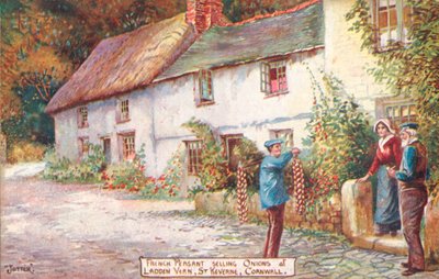 Vendedor francês de cebola, Ladden Vern, St Keverne, Cornwall (cor litho) de English School