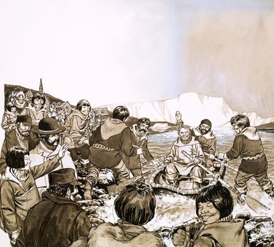 Fridtjof Nansen, o explorador norueguês que navegou para a Gronelândia (gouache no papel) de English School