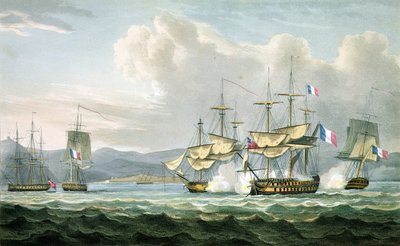 Ação de fragata em Vizagapatam Roads, na Índia, 18 de setembro de 1804, gravada por T. Sutherland para The Chronology Naval da Grã-Bretanha por J. Ralfe, publicada em 1820 de English School