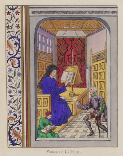 Froissart no seu estudo (gravura colorida) de English School