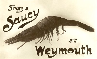 De um camarão atrevido em Weymouth, cartão de felicitações (litho) de English School