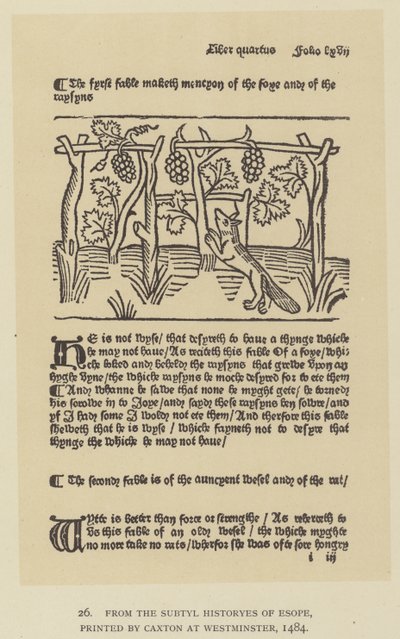 Da História do Subtyl Esope, impresso pela Caxton em Westminster de English School
