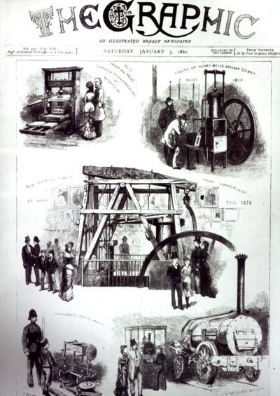 Capa do filme mostrando importantes invenções, 3 de janeiro de 1880 de English School