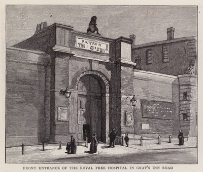 Entrada frontal do Royal Free Hospital, Gray