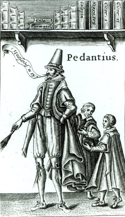 Frontispício de &39;Pedantius&39;, comédia de Edward Forsett produzida em Cambridge em 1581 (xilogravura) de English School
