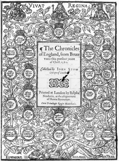 Frontispício das Crônicas da Inglaterra por John Stow (c.1525-1605), 1580 de English School