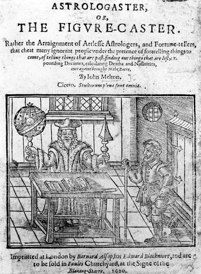 Frontispício para Astrologaster, ou o Figura-Caster por John Melton, publicado em 1620 de English School