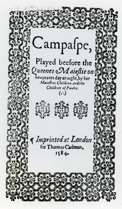 Frontispício para Campaspe por John Lyly (c.1554-1606) 1584 de English School