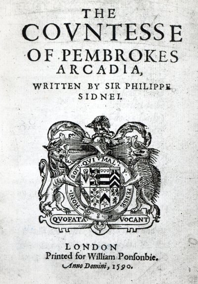 Frontispiece à condessa de Pembrokes Arcadia pelo senhor Philip Sidney, 1590 de English School