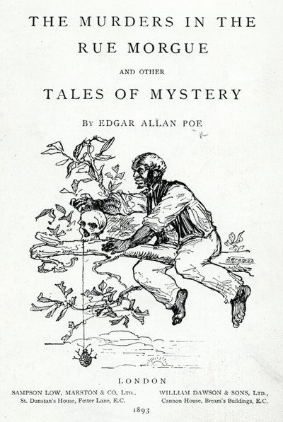 Frontispício para os assassinatos na rua Morgue e outros contos de mistério por Edgar Allan Poe, publicado em 1893 de English School