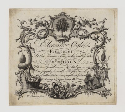 Fruiterer, Eleanor Ogle, cartão de comércio de English School