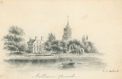 Igreja do Fulham; desenho de lápis original por CS Gilbert de English School