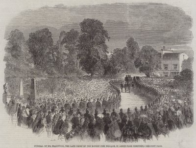 Funeral do Sr. Braidwood, o falecido Chefe dos Bombeiros de Londres, no Cemitério de Abney-Park (gravura) de English School