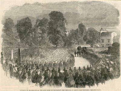 Funeral do Sr. Braidwood, o falecido chefe da Brigada de Incêndio de Londres, em Abney Park Cemetery, Londres de English School