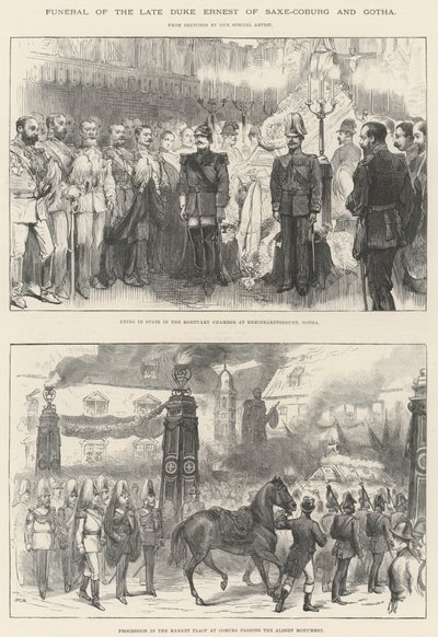 Funeral do falecido Duque Ernest de Saxe-Coburg e Gotha (gravura) de English School