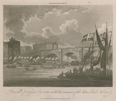 Procissão fúnebre pela água com os restos mortais do falecido Lord Nelson de English School