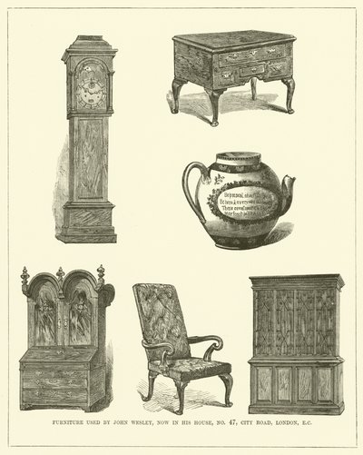 Mobiliário utilizado por John Wesley, atualmente em sua casa, n.o 47, City Road, Londres, CE (gravura) de English School