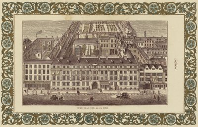 Furnivals Inn como em 1750 (gravura a cores) de English School