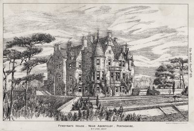 Fyndynate House, perto de Aberfeldy, Perthshire (gravura) de English School