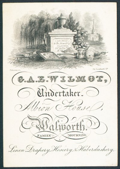 GAE Wilmot, agente funerário, cartão de comércio de English School