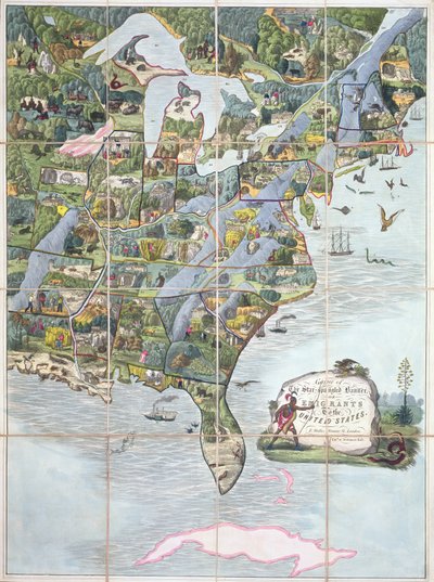 Jogo da Bandeira Star-Spangled ou Emigrantes para os Estados Unidos, jogo de tabuleiro c.1860 de English School