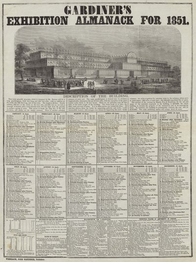 Almanack Exposição Gardiners para 1851 de English School