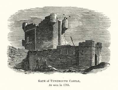 Porta do Castelo de Tynemouth, como visto em 1783 (gravura) de English School