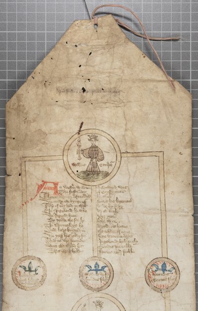 Rolo genealógico dos reis da Inglaterra, c.1440-79 (caneta e tinta sobre pergaminho) de English School