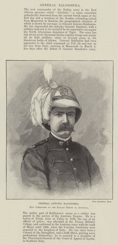General Antonio Baldissera, Novo Comandante das Tropas Italianas na Abissínia (gravura) de English School