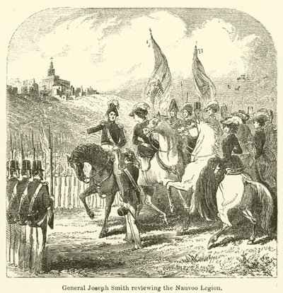 General Joseph Smith revisando a Legião de Nauvoo (gravura) de English School