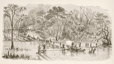Tropas do General Sherman atravessando o rio Edisto durante a Marcha para o Mar (litografia) de English School