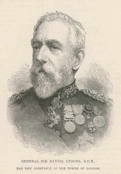 General Sir Daniel Lysons, GCB, o Novo Constable da Torre de Londres (gravura) de English School