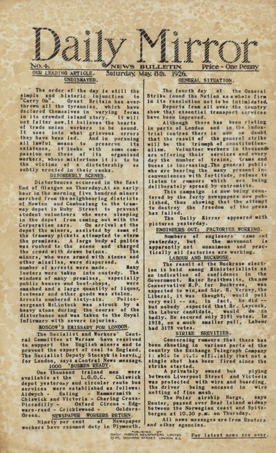 Greve geral noticiada no Daily Mirror (gravura) de English School