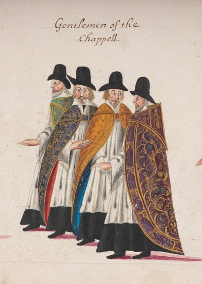 Cavalheiros do Chappell, detalhe de parte do cortejo fúnebre da rainha Elizabeth I para a Abadia de Westminster, 28 de abril de 1603 de English School