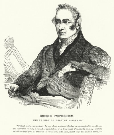 George Stephenson, o pai dos caminhos-de-ferro ingleses (gravura) de English School